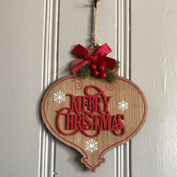 NWT- Merry Christmas Wooden Ornament Shaped Decoration Sign - Picture 1 of 17